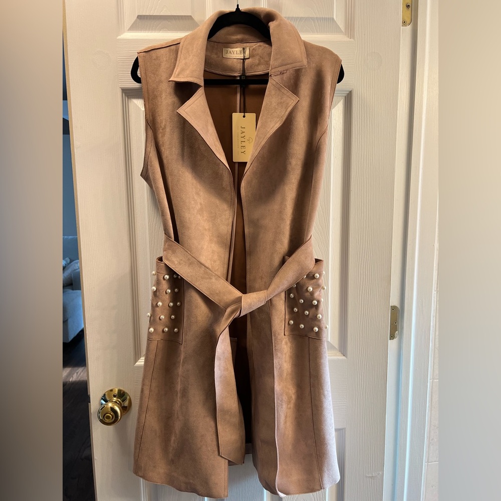 Ava & Viv Tan Vest with Pearl Details